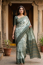 Sage Green Sungudi Cotton Saree 10078018