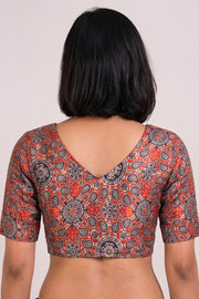 Brown Hand Block Printed Mashru Blouse 10066092