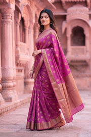 Pink Handloom Banarasi Muga Silk Saree 10074270