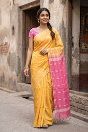 Yellow Semi Tussar Silk Saree 10078225