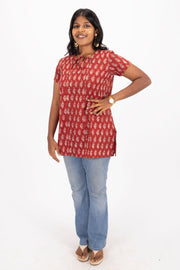 Red Jahota Hand Block Cotton Kurtis 10072393