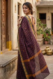 Brown Handloom Chettinad Cotton Saree 10077321