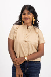 Beige Chinese Collar Cotton  Crop Top 10068102