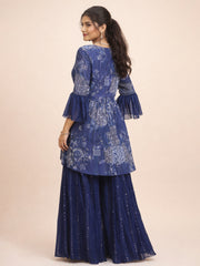 Navy Blue Silk Hand Embroidered Lehenga 10076887