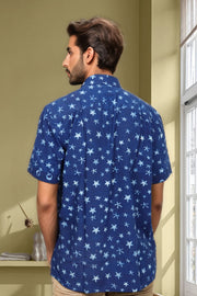Indigo Handblock Print Pre-Washed Pure Cotton Shirt 10074404
