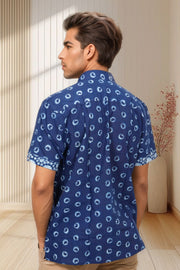 Indigo Handblock Print Pre-Washed Pure Cotton Shirt 10074399