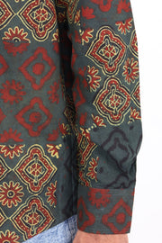 Green Full Sleeve Ajrakh Printed Cotton Mens Shirt 10073165
