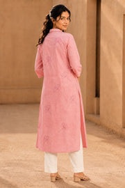 Pink Hand Embroidered Cotton Kurta 10077662