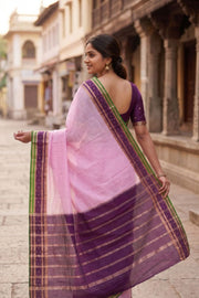 Cotton Candy Pink Mysore Crepe Silk Saree With Zari Border 10076248