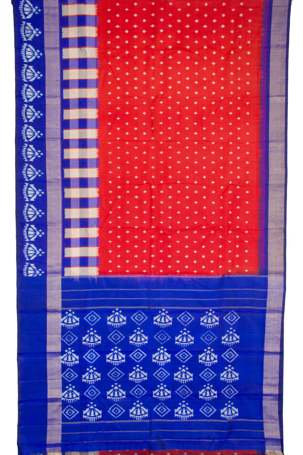 Red Handloom Pochampally Ikat Silk Saree 10064129