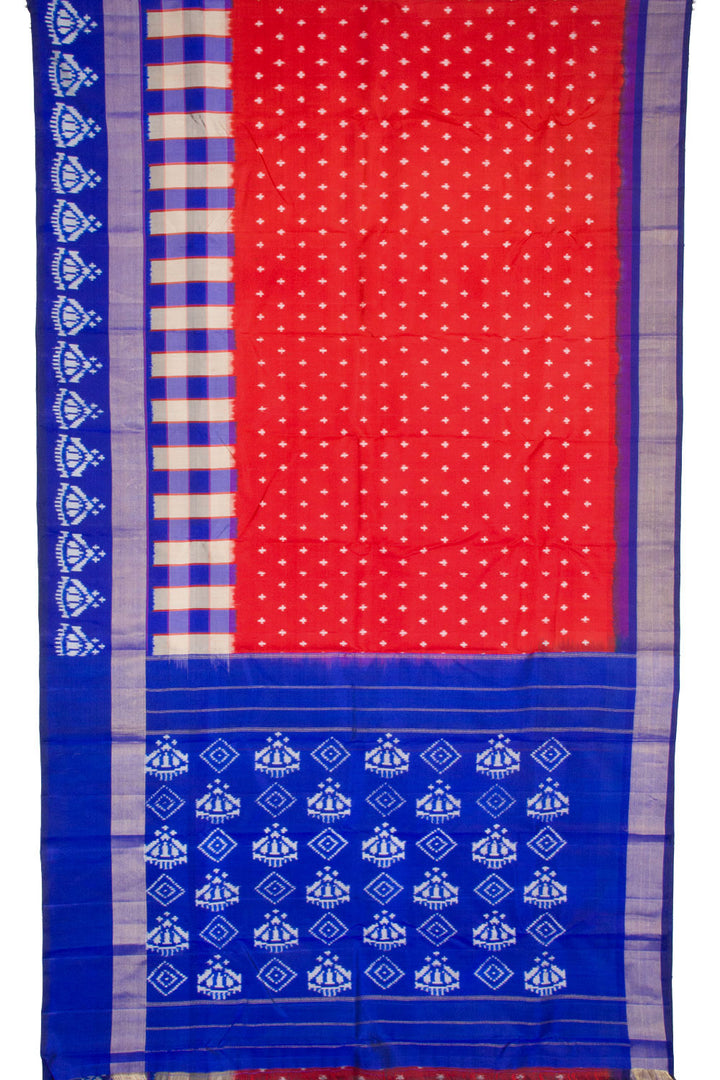 Red Handloom Pochampally Ikat Silk Saree 10064129