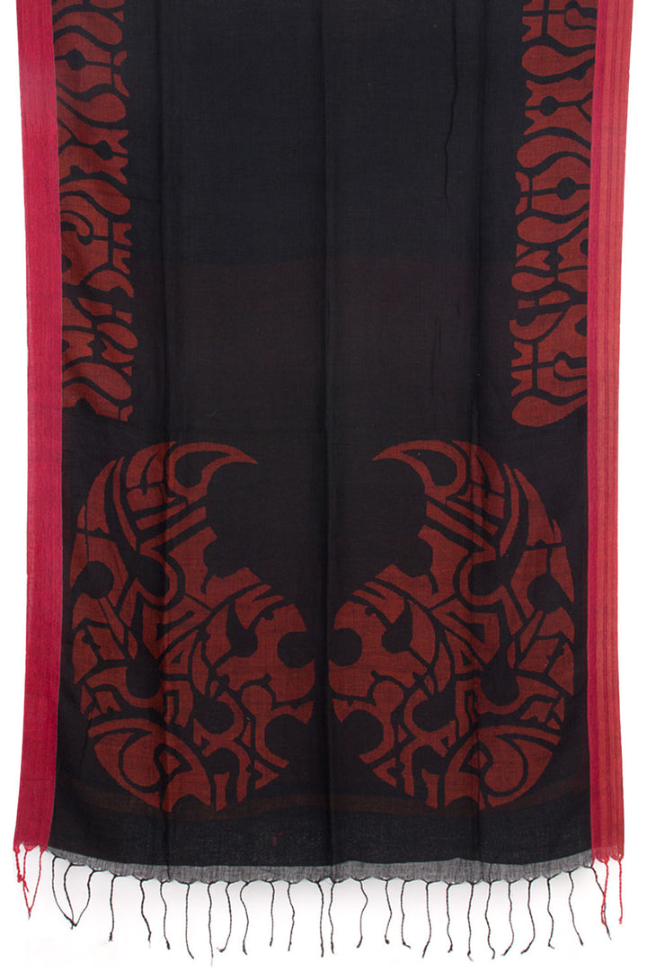 Black Handloom Linen Saree 10061853