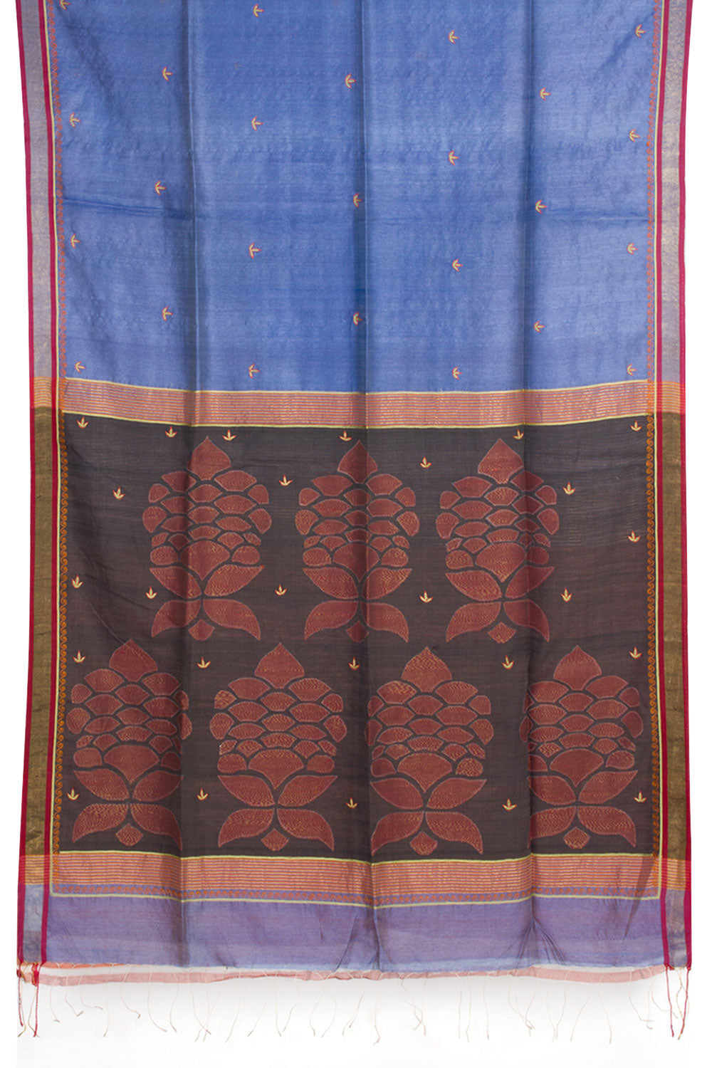 Blue Hand Embroidered Partly Pallu Silk Cotton Saree 10061875