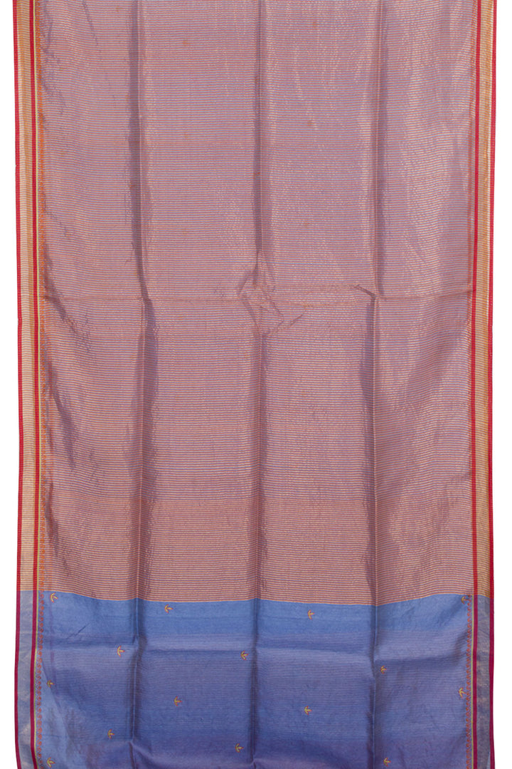 Blue Hand Embroidered Partly Pallu Silk Cotton Saree 10061875