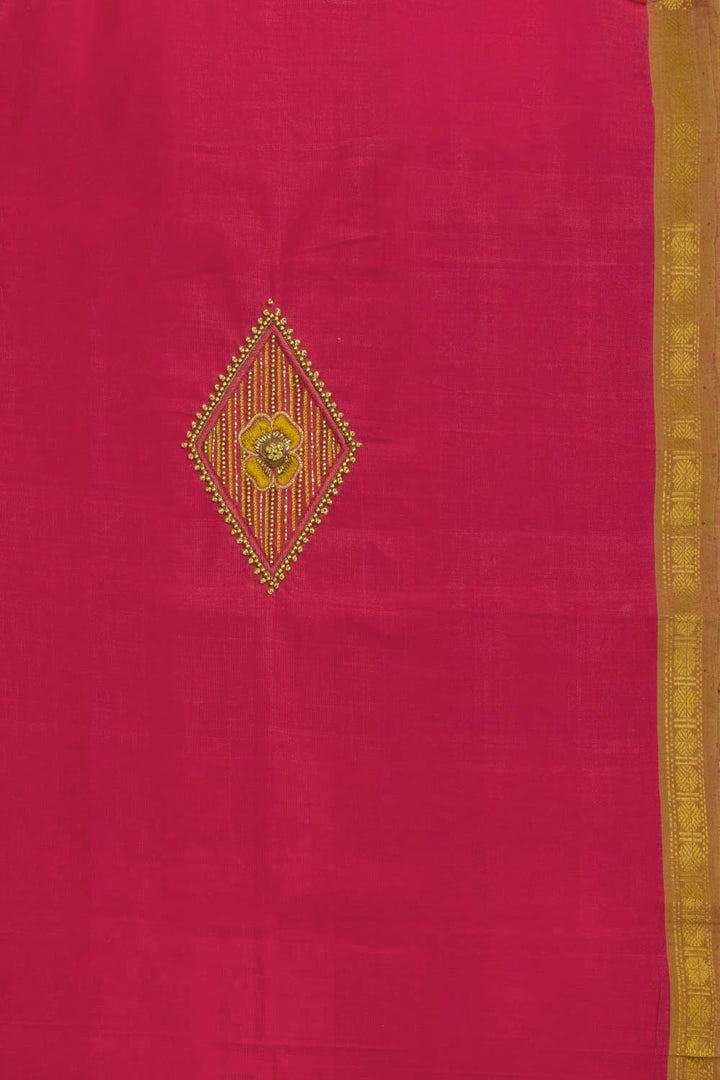 Pink Aari Embroidered Mangalgiri Cotton Blouse Material 10062418
