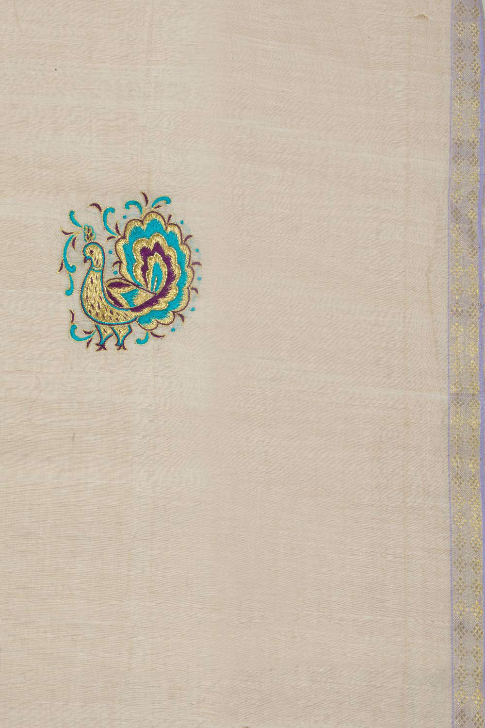 Off White Aari Embroidered Mangalgiri Cotton Blouse Material 10062420