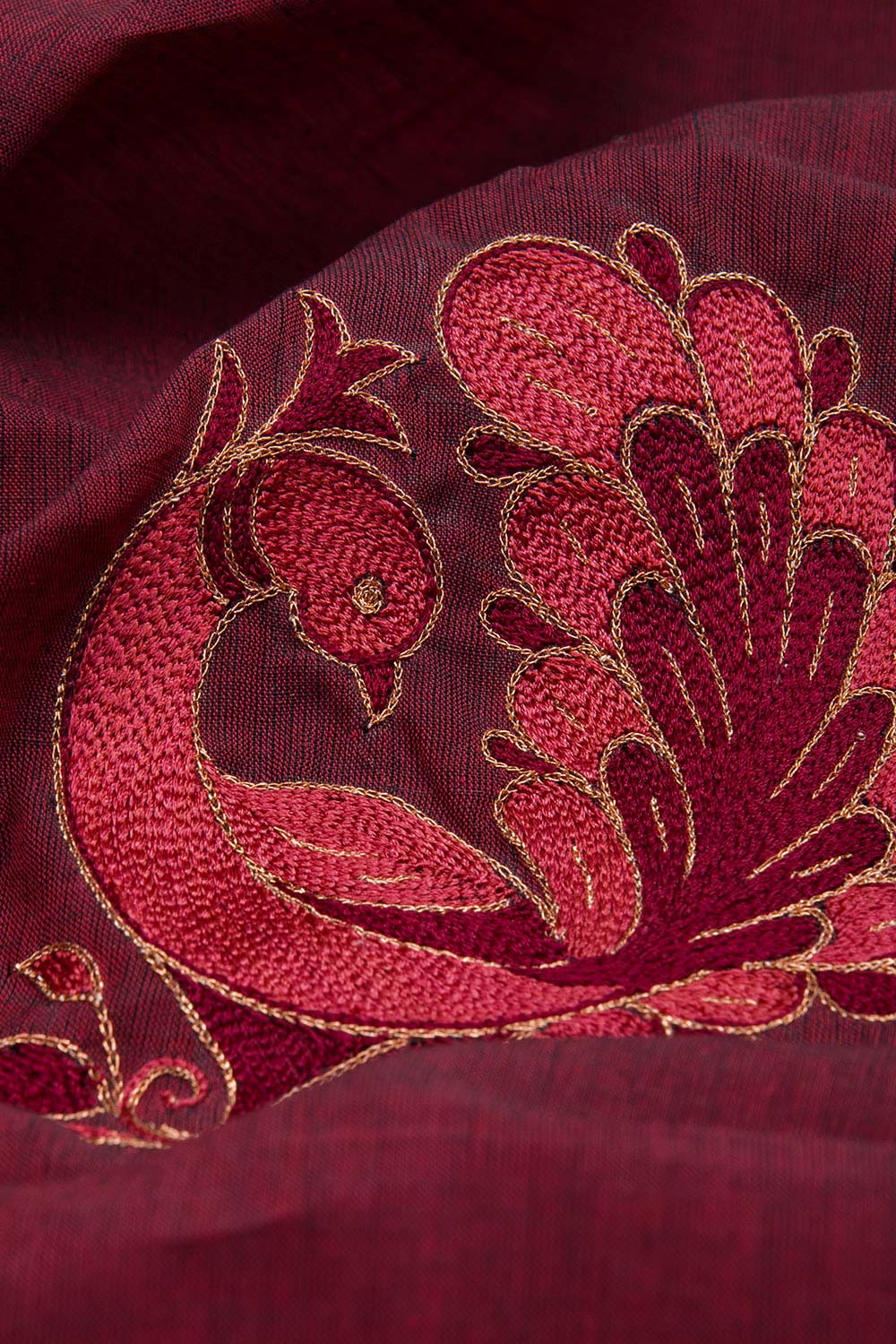 Velvet Maroon  Aari Embroidered Mangalgiri Cotton Blouse Material 10062433
