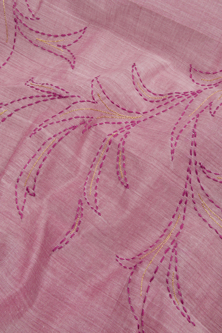 Onion Pink Hand Embroidered Mangalgiri Cotton Blouse Material 10062437
