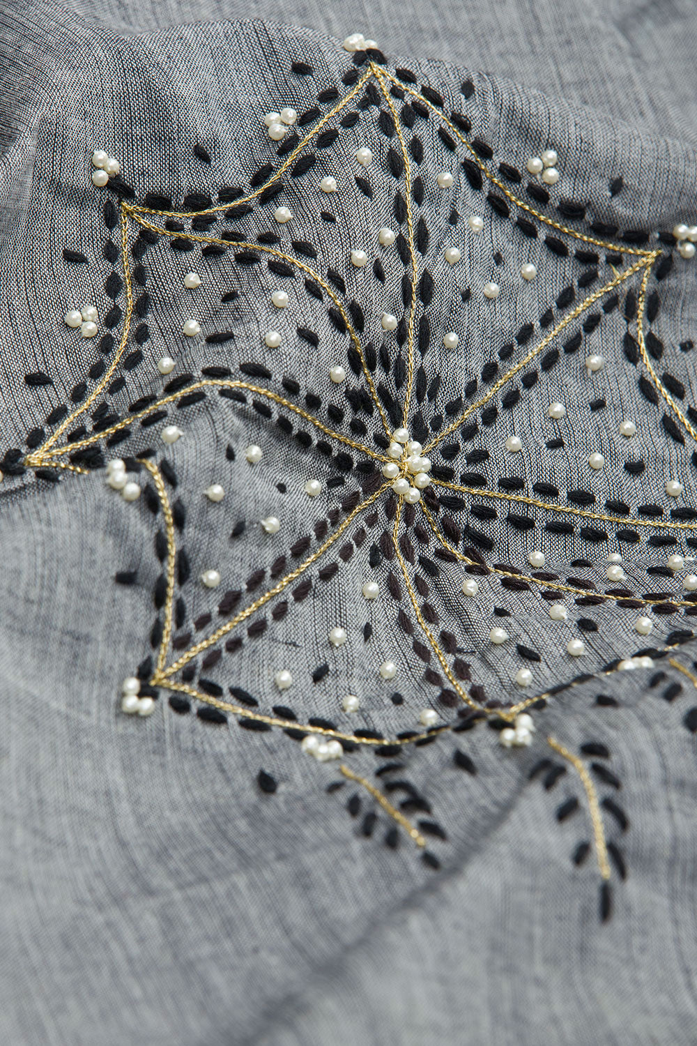 Mountain Mist Grey Aari Embroidered Mangalgiri Cotton Blouse Material 10062439