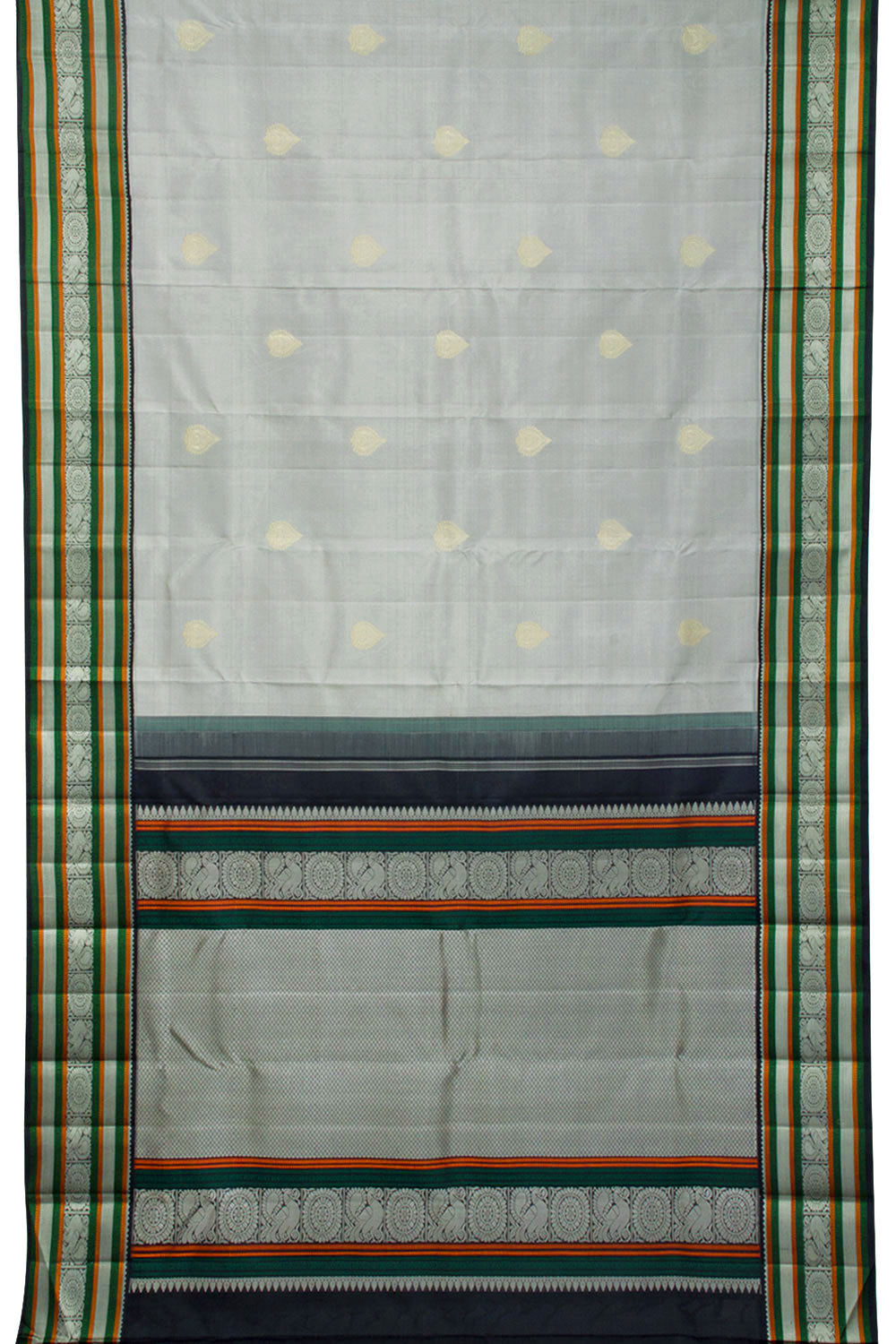 Silver Grey Threadwork Handloom Korvai Kanjivaram Silk Saree 10062491