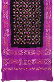 Black Handcrafted Bandhani Mulmul Cotton Saree 10062526