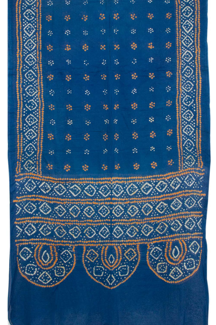 Yale Blue Handcrafted Bandhani Mulmul Cotton Saree 10062530