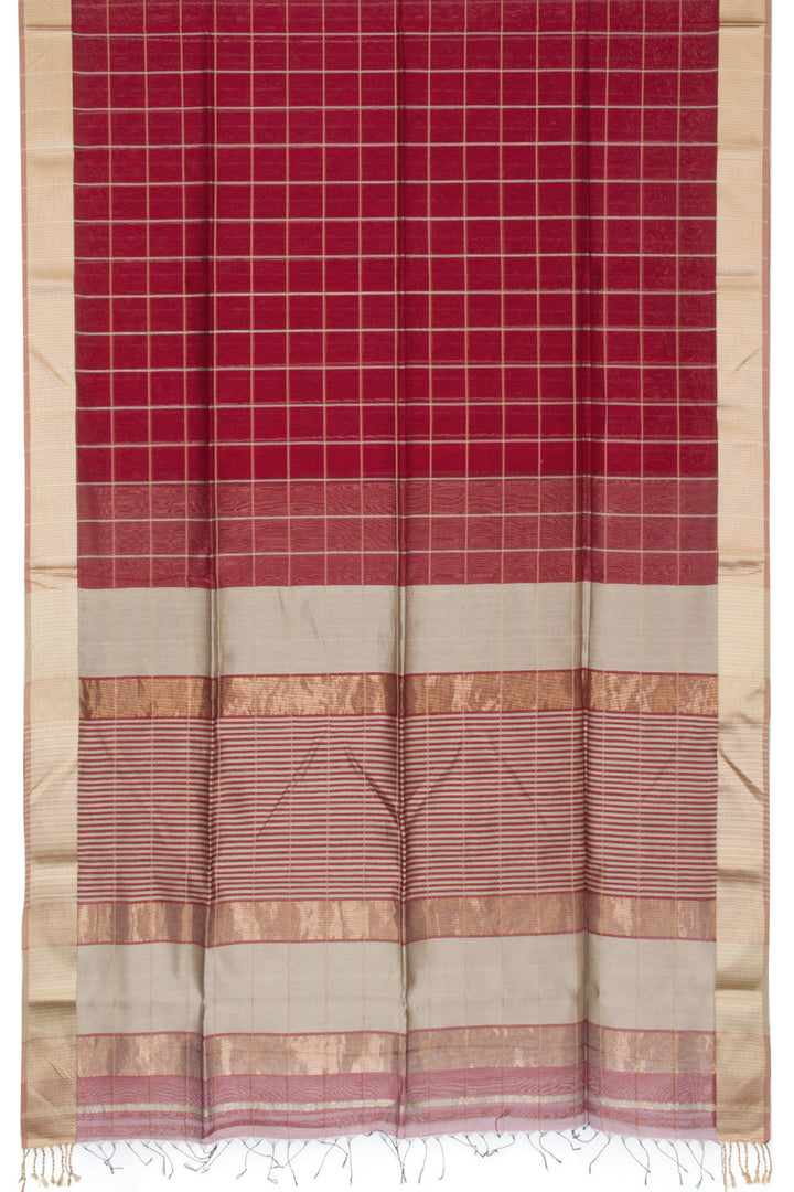 Paprika Red Handloom Maheswari Silk Cotton Saree 10062630