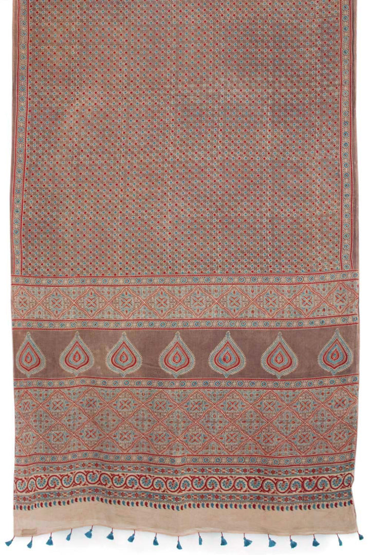 Light Brown Ajrakh Printed Cotton Saree 10062717