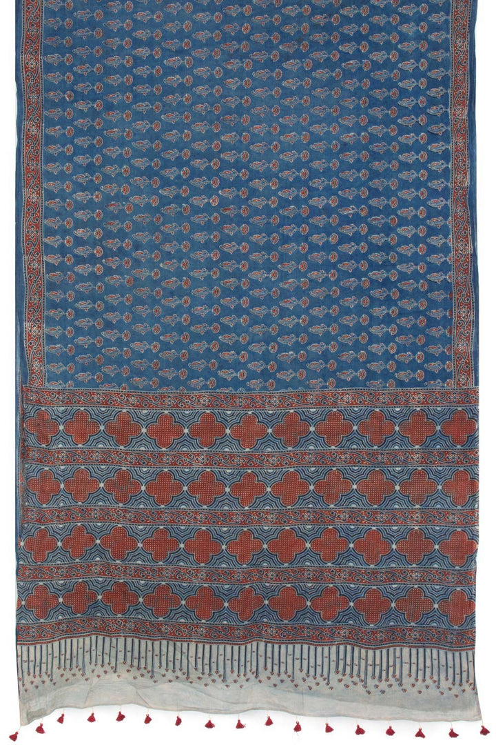 Indigo Blue Ajrakh Printed Cotton Saree 10062723