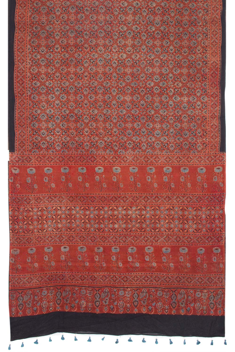 Red Ajrakh Printed Cotton Saree 10062724