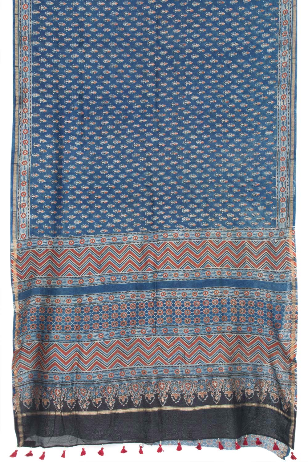 Indigo Blue Ajrakh Printed Silk Cotton Saree 10062730
