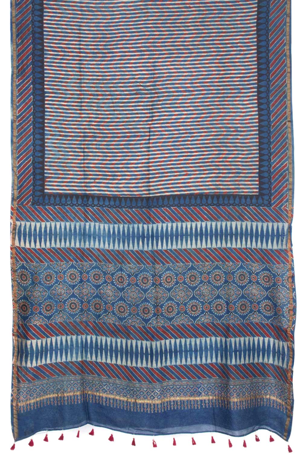 Indigo Blue Ajrakh Printed Silk Cotton Saree 10062733