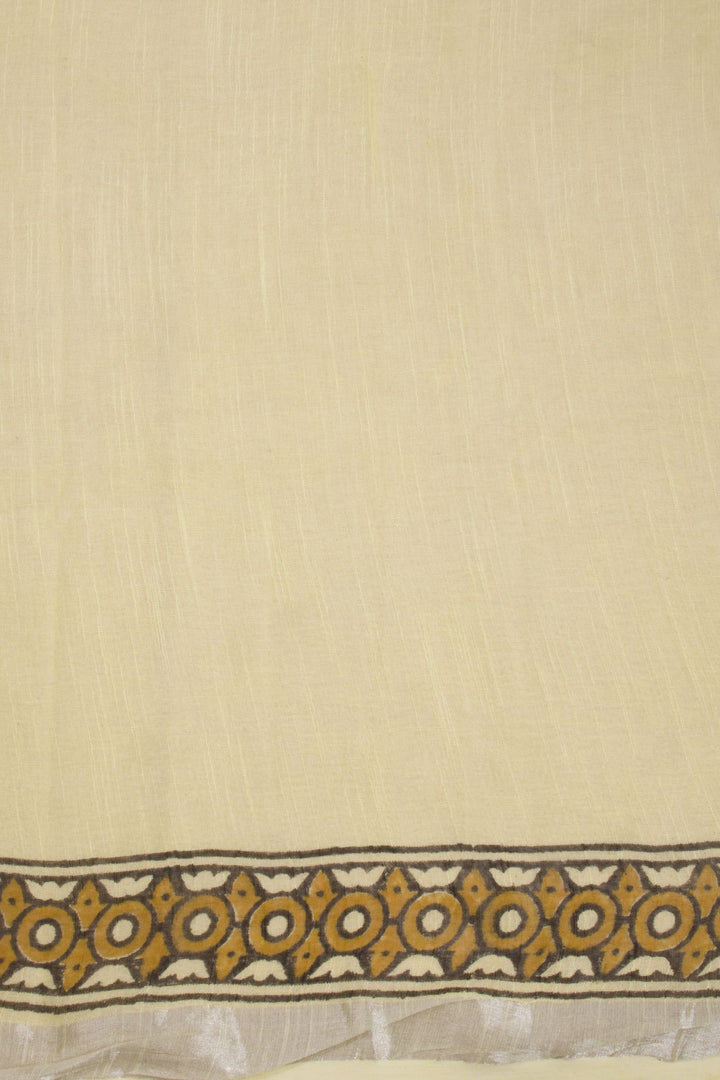 Beige Bagru Printed Linen Saree - Avishya