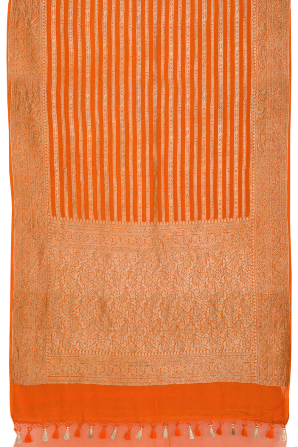 Flame Orange Handloom Khaddi Banarasi Chiffon Saree 10062765