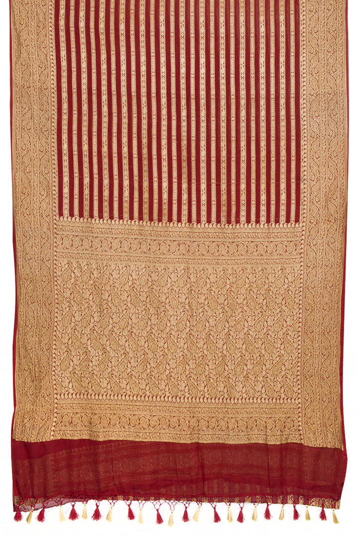 Old Brick Red Handloom Khaddi Banarasi Chiffon Saree 10062766