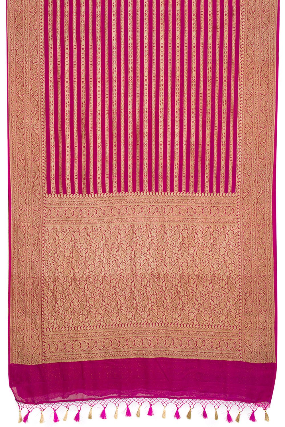 Dark Fuschia Pink Handloom Khaddi Banarasi Chiffon Saree 10062772