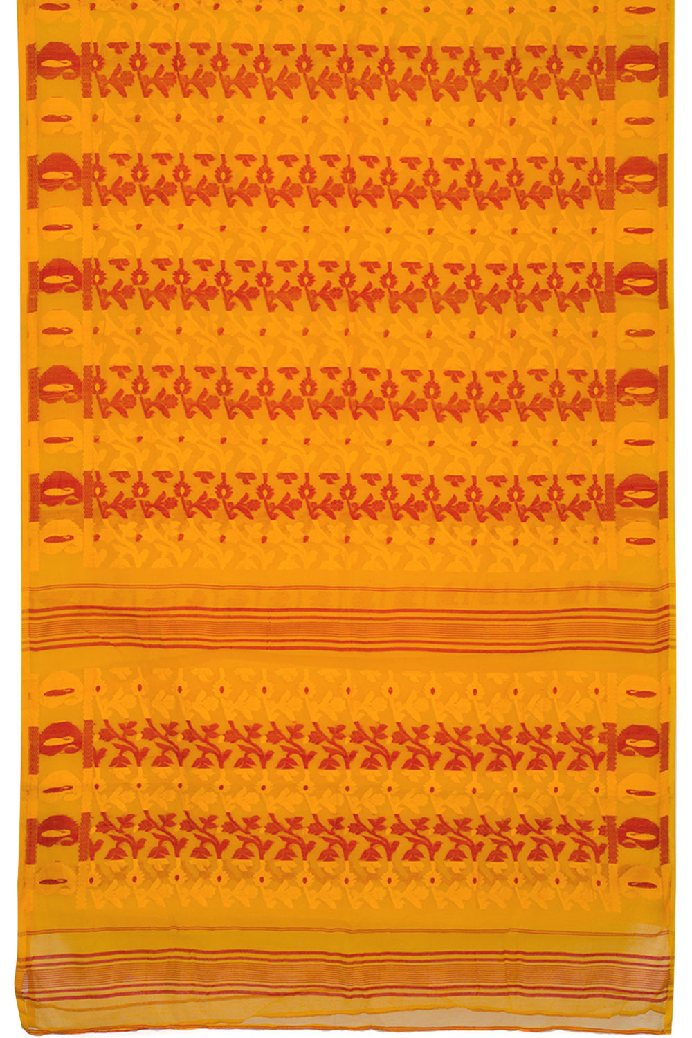 Golden Yellow Handloom Jamdani Style Cotton Saree 10062819