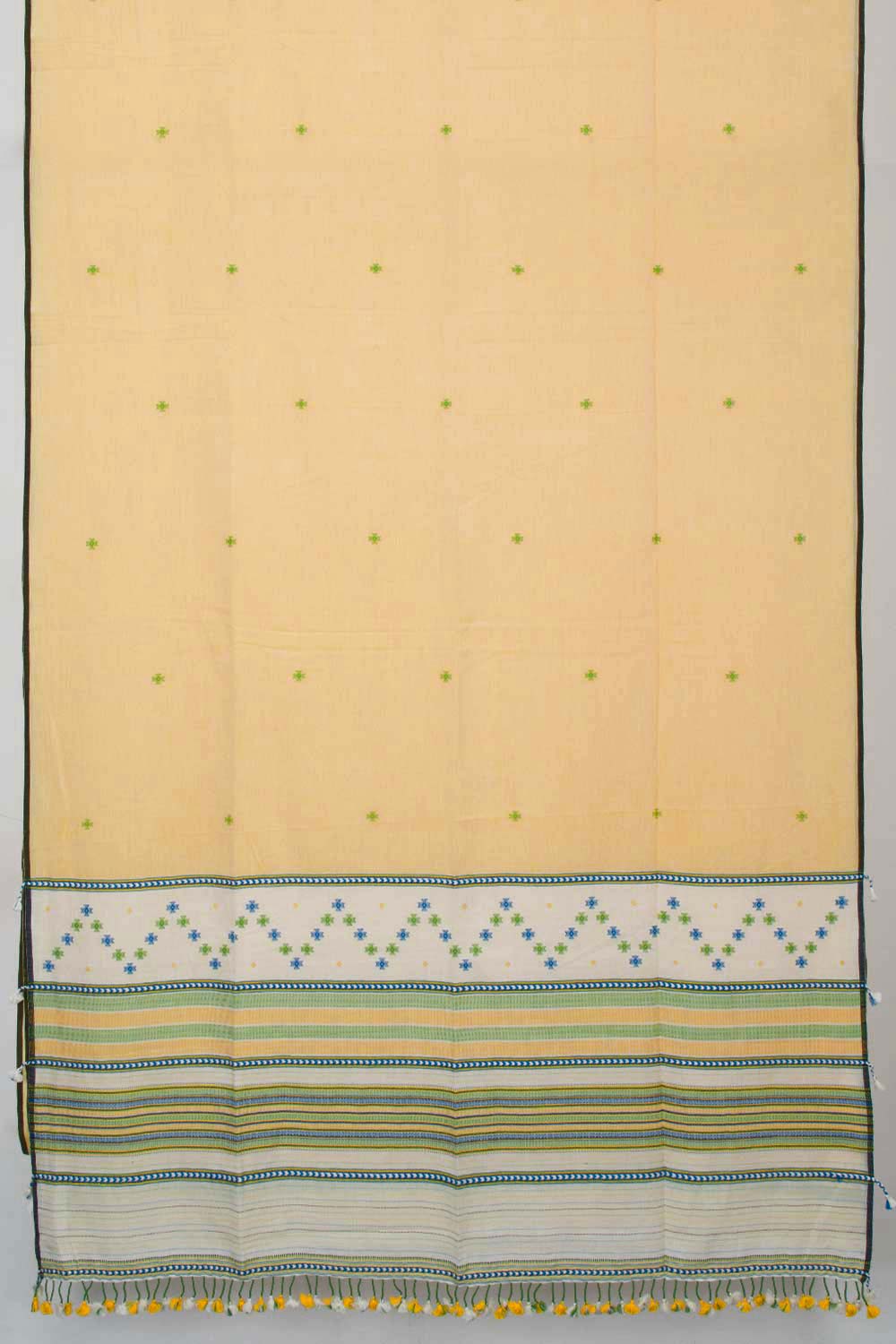 Pale Yellow Handloom Bhujodi Kala Cotton Saree 10062876