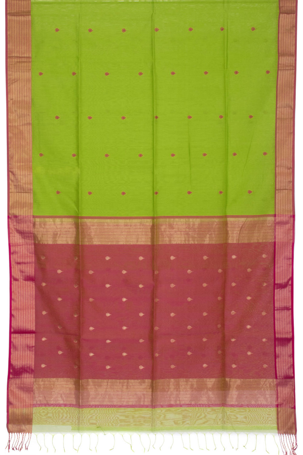 Parrot Green Handloom Maheswari Silk Cotton Saree 10062914