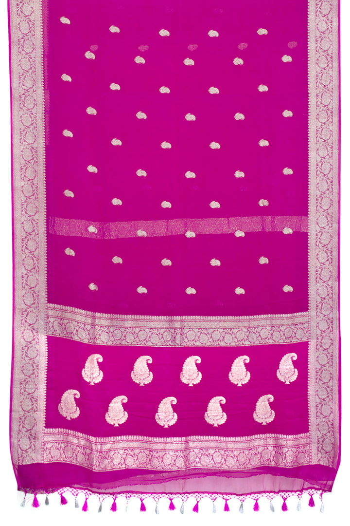 Hot Pink Handloom Khaddi Banarasi Chiffon Saree 10062975
