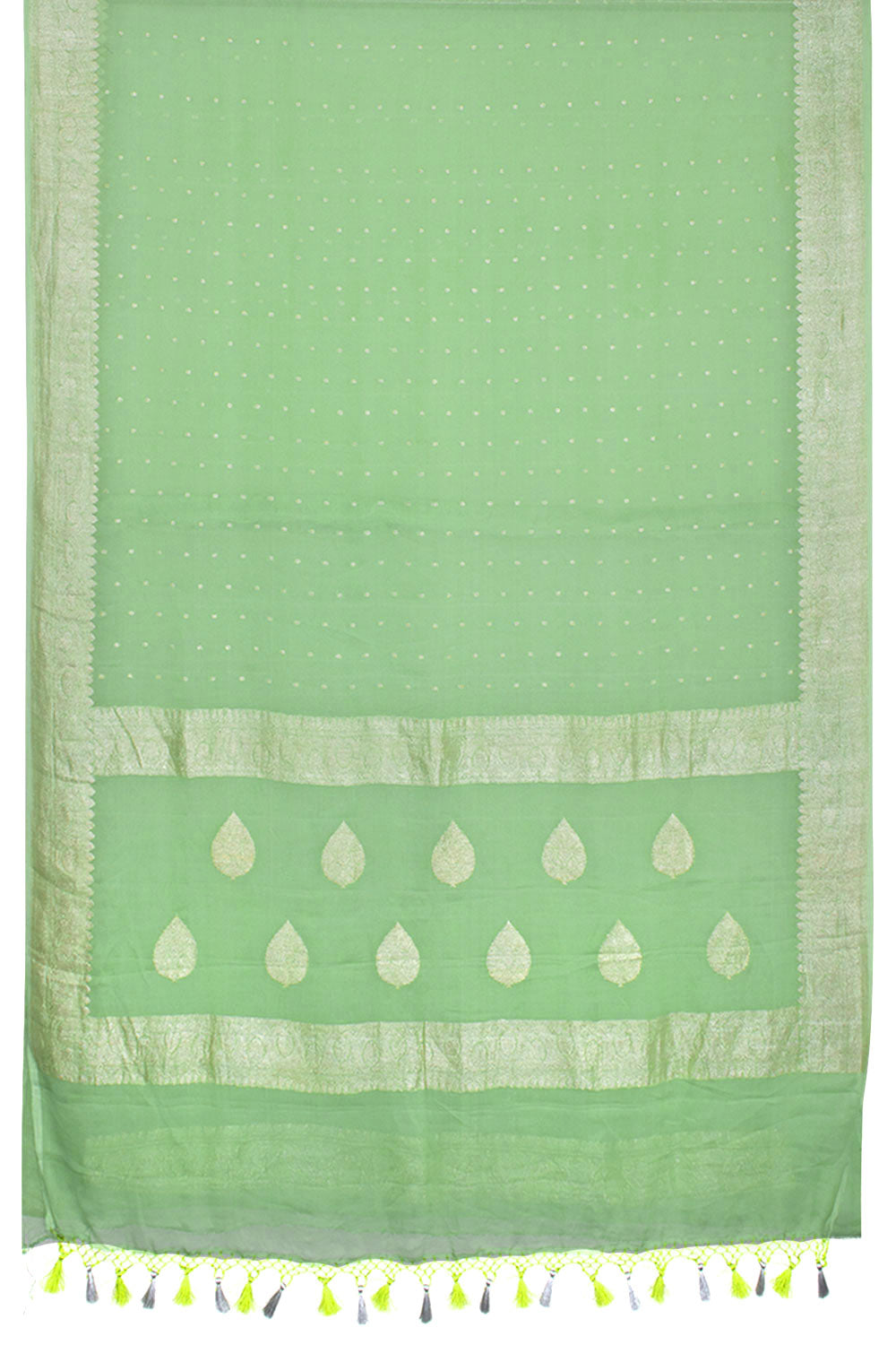 Pista Green Handloom Khaddi Banarasi Chiffon Saree 10062981