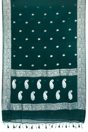 Forest Green Handloom Khaddi Banarasi Chiffon Saree 10062982