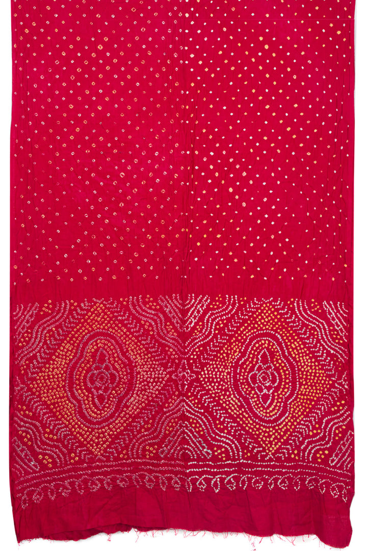 Chilli Red Handcrafted Bandhani Cotton Saree 10062993