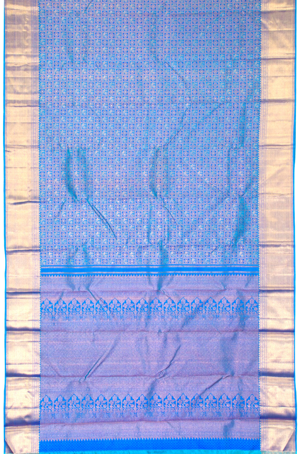 Peacock Blue Pure Zari Bridal Kanjivaram Silk Saree 10063051-P