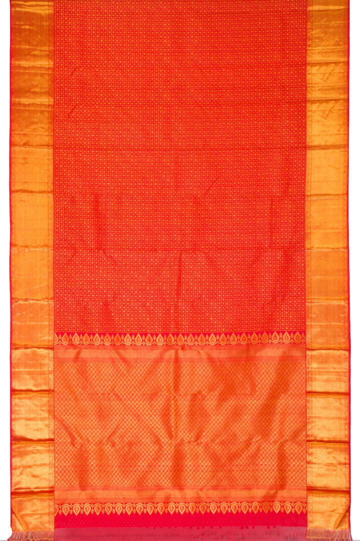 Chilli Red Pure Zari Bridal Kanjivaram Silk Saree 10063054