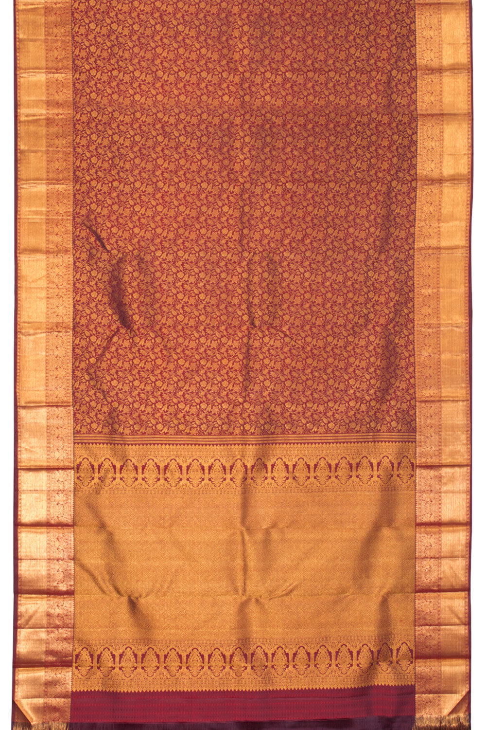 Old Brick Red Pure Zari Bridal Kanjivaram Silk Saree 10063059