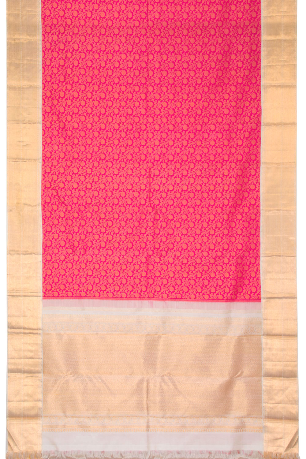 Cerise Pink Pure Zari Korvai Kanjivaram Silk Saree 10063071