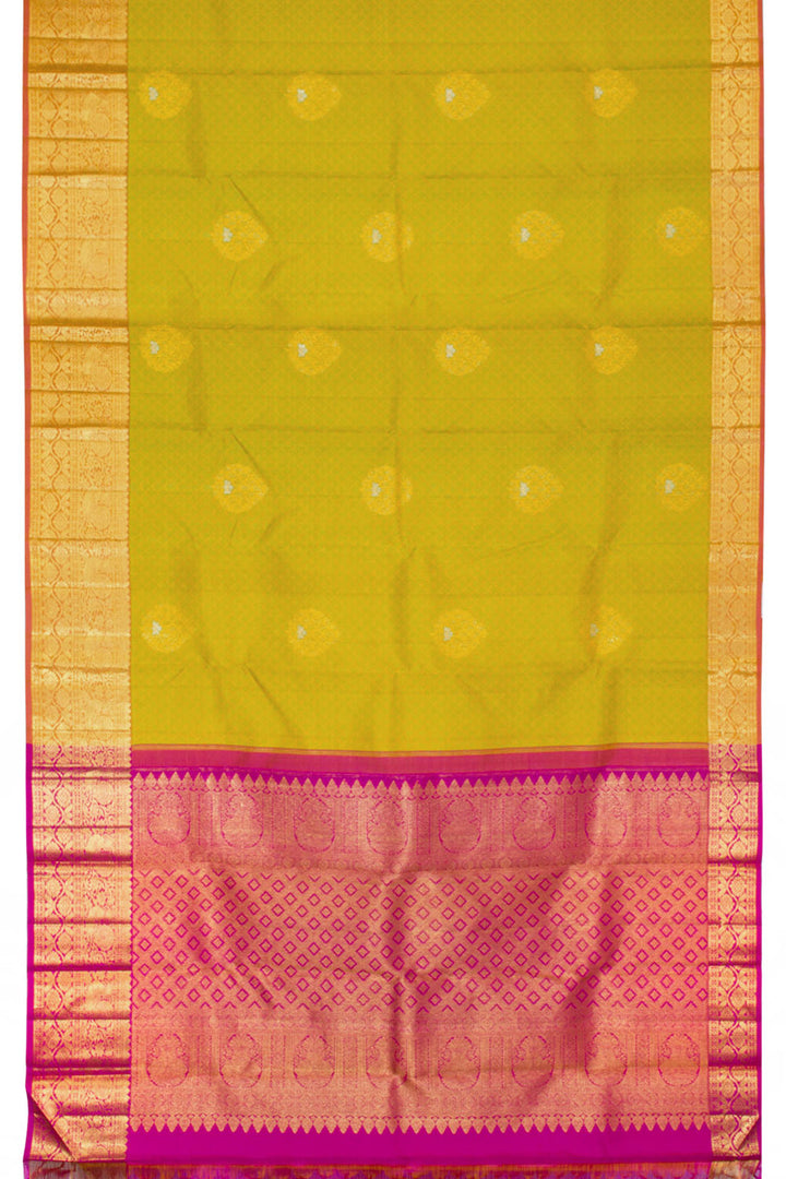 Greenish Yellow Pure Zari Jacquard Kanjivaram Silk Saree 10063077