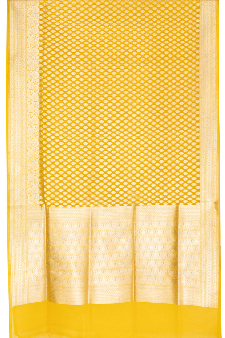 Yellow Handloom Banarasi Katrua Kora Silk Saree