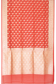 Orange Handloom Banarasi Katrua Kora Silk Saree 